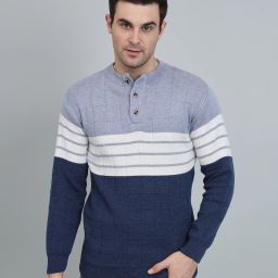 Men Woven Round Neck Blue, White Sweater-image-104