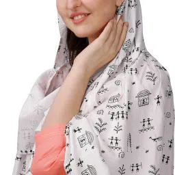 Printed Pure Cotton Women White, Black Fancy Scarf, Scarf-image-83