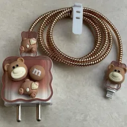Micvir Charger Cover for Samsung 25W Charger, 3D Cartoon Design Cat M Brown, Spiral Cable Protector-22
