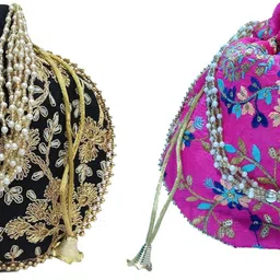 athizay Women Black, Gold, Pink, Gold Potli-picture-3