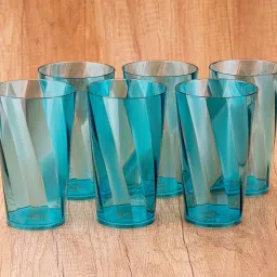 (Pack of 6) Twisted Pattern Plastic Water Glasses (Set of 6, Sky Blue, 300 ml) Glass Set Water/Juice Glass-13