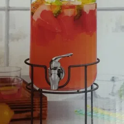 Transparent Glass Dispenser with tap and Silver Iron Stand, 3.5 L Bottom Loading Water Dispenser-5