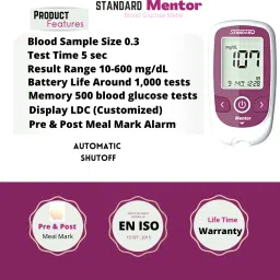standard Mentor Blood glucose Monitoring Machine with 20 Strips Glucometer image 4