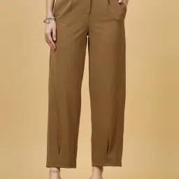 Women Regular Fit Brown Polyester Trousers-image-65