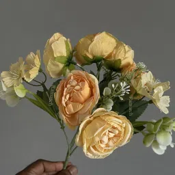 set of 1 bunch yellow (without vase) Yellow Peach Blossom Artificial Flower-8