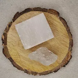 Clear Quartz and SeleniteCrystal Combo with Bark Coaster for Healing Regular Round Crystal Stone-picture-10