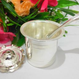 Samukkaras Pure German Silver Panchapatram and Incense Stick Holder for Pooja Silver-image-10