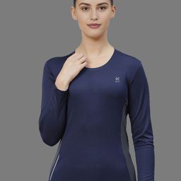 hrx by hrithik roshan Women Solid Round Neck Polyester Navy Blue T-Shirt-picture-30