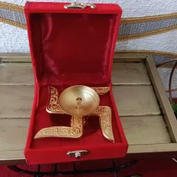 Handcrafted swastik diya with velvet box golden finish Gold Plated Table Diya-image-70