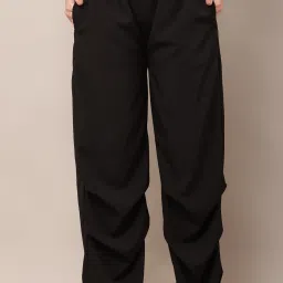 Women Loose Fit Black Polyester Trousers-image-40
