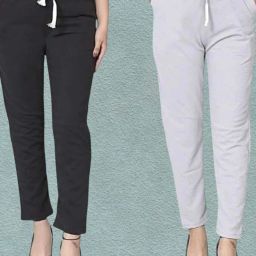 Pack of 2 Women Regular Fit Black, White Pure Cotton Trousers-image-70