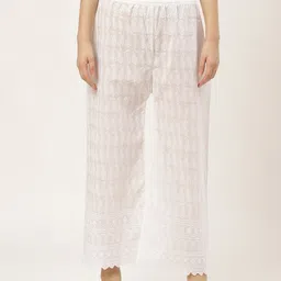 vastraa fusion Women Regular Fit White Cotton Blend Trousers-picture-32