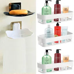Plastic Home Kitchen Usefull Wall Shelves And Curve Soap Dish With Sticker Plastic Wall Shelf-image-24