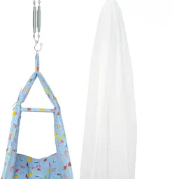 Baby Sleep Swing Cradle with Mosquito Net and Spring-14