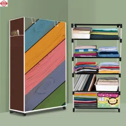5 Shelf Foldable Collapsible Wardrobe Storage Organizer Almirah Cloth Rack PP Collapsible Wardrobe-image-19