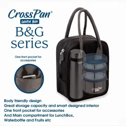 crosspan B&G Lunch Bag with 3 Containers(200ml+350ml+500ml) with 750 ml SS Water Bottle 3 Containers Lunch Box image 3