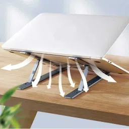 ANRENTOS 7 Angles Adjustable Foldable Laptop Stand 7 Angles Adjustable Foldable Compatible All Other Notebook Floor and Desk Stand Aluminium Desk Stand Laptop Stand with Adjustable Height Compatible with 26 - 35 cm Laptops image 2
