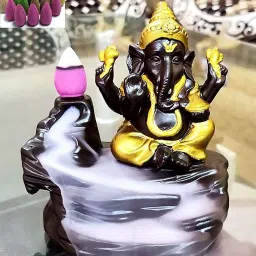 Lord Ganesh, Ganesha Backflow Cone Incense Showpiece And 20 Free Dhoop Cones Decorative Showpiece - 12 cm-image-6