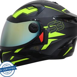 SBH-17 Terminator Full Face Graphic Helmet in Matt Black Fluo Yellow Chrome Gold Motorbike Helmet-image-9
