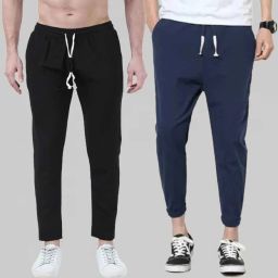 Pack of 2 Men Solid Blue, Black Track Pants-image-92