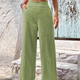 Women Relaxed Green Polyester Trousers-image-74
