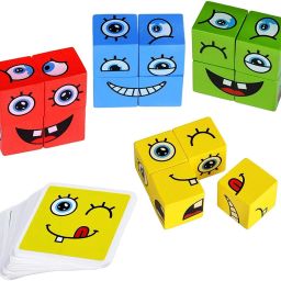 Wooden Cube Emoji Puzzle-Expression Cube Toy Fun Games for Kids-4