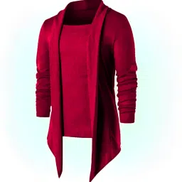 Men Asymmetric Full Sleeve Maroon Shrug-image-34