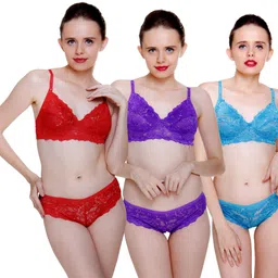 fashion comfortz Embroidered Women Bikini Red, Purple, Blue Swimsuit-picture-12