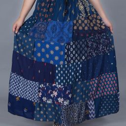 Women Printed A-line Blue, Blue Skirt-image-3
