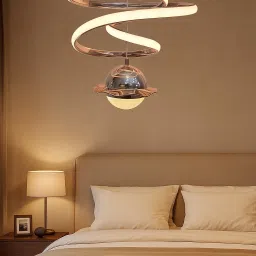 Modern Spiral LED Pendant Light, Crystal Butterfly Accent, Rose Gold and White Pendants Ceiling Lamp-11