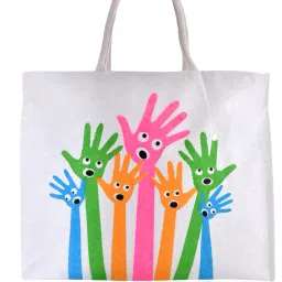 Canvas Hands-Design Shopping Bag with Handle|Vegetable Bag|Large|White Grocery Bag-image-57