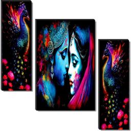 Set Of 3 Radha Krishna Wall Paintings For Home Décor Gift Items Digital Reprint 12 inch x 18 inch Painting-image-61