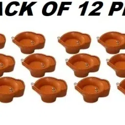 Real Diya,Water Sensor Brown Lighten Up When Fill with Water Plastic Plastic (Pack of 12) Table Diya Set-18