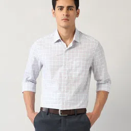 arrow Men Slim Fit Checkered Cut Away Collar Formal Shirt-picture-46