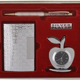 Silver Plated Pen, Card Holder & Apple Shape Watch ( 3 In 1 Set ) | For Gift Ball Pen-image-71