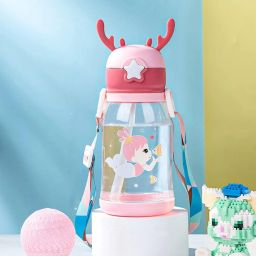 Multi Design Cute Mix Cartoon Sipper school Bottle for Kids with Strap 600 ml Bottle-15