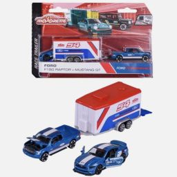 RACE TRAILER,FORD F-150 RAPTOR + MUSTANG GT DIECAST TOY VEHICLE-image-84