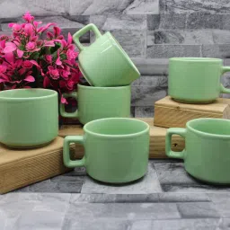 Pack of 6 Ceramic Tea/Coffee Hotel Plain Palegreen Cup Round Shape Cups 130ML-picture-9