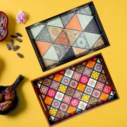Wooden tray set of 2 print|Serving Tray|Multipurpose Tray|AHS0-TRAY406 Tray-image-28