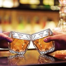 (Pack of 2) Whiskey Glasses Diamond Shaped Whiskey Glass, Unique Cool Crystal Rocks Whiskey Glass Set Water/Juice Glass-image-1