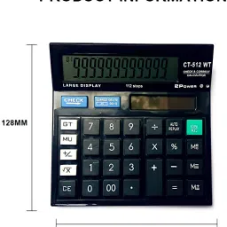 heinriched Electronic Calculator CT-512 WT N for Office and Home with 2 Way Power Big Display Solar & Battery and Auto Replay 112 Steps Check Black Color Antibreak Model BasicCalculator image 4