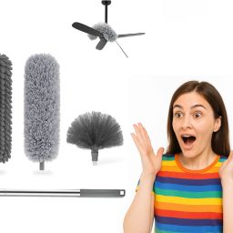 3 in 1 Microfiber Feather Duster With Bendable & Extendable Fan Cleaning Brush Wet and Dry Duster Set-image-103