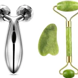 The Moon Impex 3D Y Shape Aluminium Microcurrent Face Platinum Roller,Jade Roller Gua Sha Tool 100% Natural Himalayan Stone for Face Neck Healing Ma Face Massager-image-79