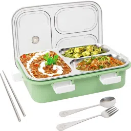 Stainless Steel Lunch Box with 3 Compartment with Spoon for Kids & Adults 2 Containers Lunch Box-image-52