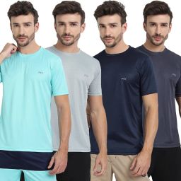 Pack of 4 Men Solid Round Neck Polyester Multicolor T-Shirt-picture-16