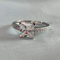 Princess Cut Diamond Engagement Ring Silver Ring-image-8