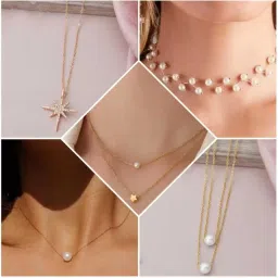 Combo of 5 Traditional 18 inch Daily Wear Necklace Set for Women Pearl, Diamond Gold-plated Plated Brass Necklace-16