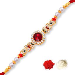 traditional designer dori stone rakhi with roli chawal Mauli Thread Chawal Roli Pack Set-image-18