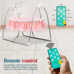 ccdh8897asvg9ga2 Wanda Electric Swing Cradle for Baby with Mosquito Net, Remote, Toy Bar & Music image 4