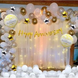 Happy Anniversary Gold Combo Kit With Balloons Foil Star Decoration Set Items-image-10
